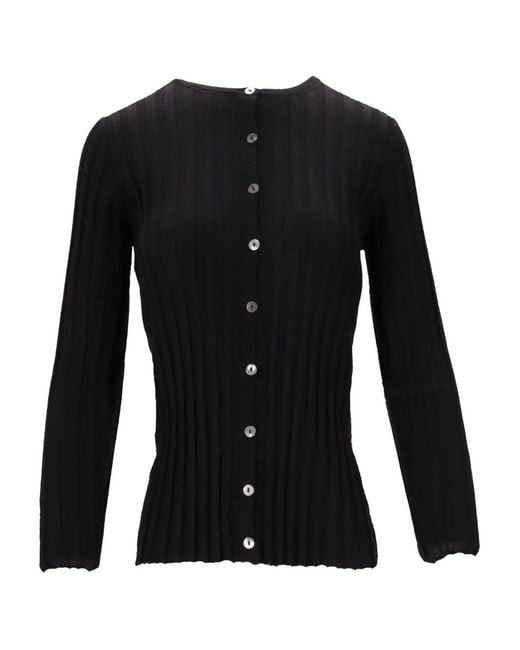 LA ROSE Black Ribbed Button Top