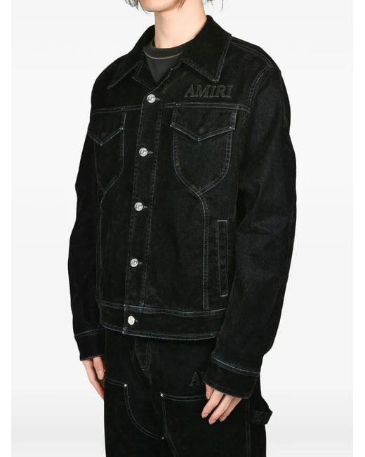 Amiri Black Logo-Patch Denim Jacket for men