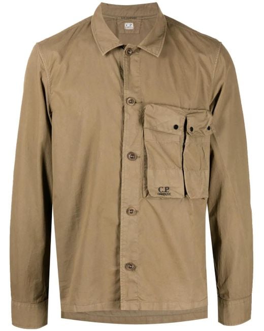 C P Company Natural Logo-Embroidered Cotton Shirt for men