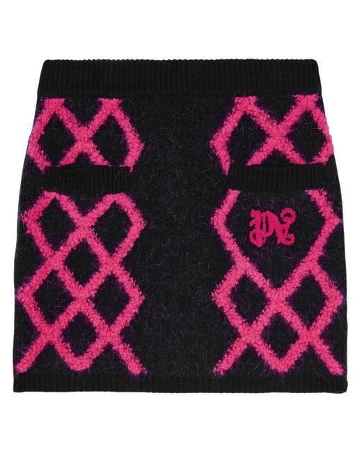 Palm Angels Red Knitted Argyle Miniskirt