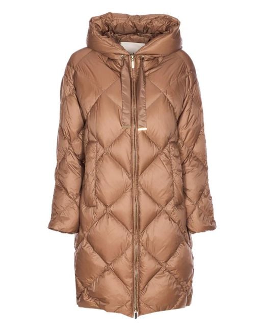 Max Mara Brown Gesteppte Trefe Daunenjacke mit Kapuze