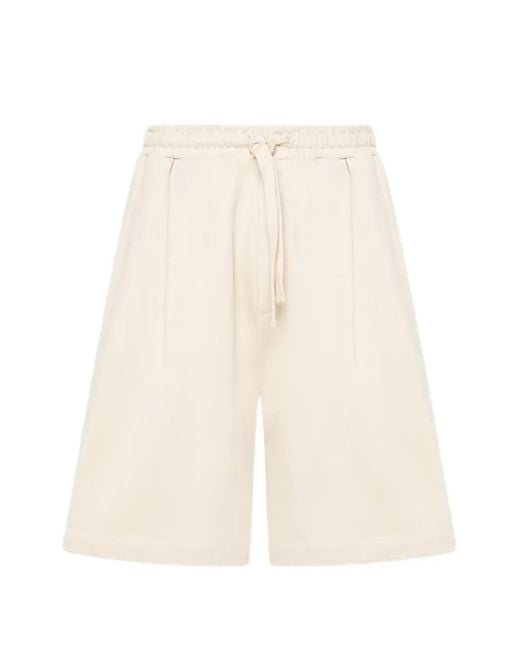 Laneus White Fleece Drawstring Shorts for men