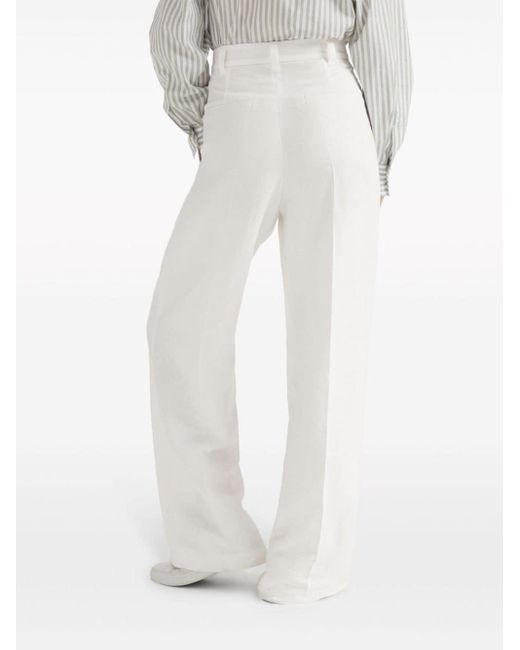 Brunello Cucinelli White Wide-leg Tailored Trousers