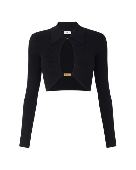 Elisabetta Franchi Black Micro-Braided Cut-Out Top
