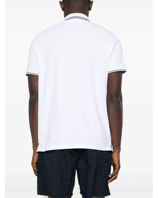 Stone Island White Slim Fit Ribbed Collar Polo With Contrasting Stripes for men