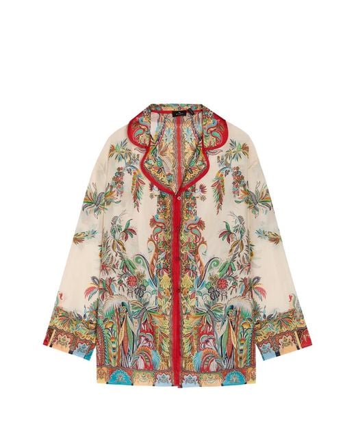 Etro White Paisley-Print Silk Cover-Up Shirt