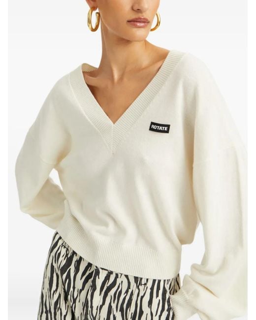 ROTATE BIRGER CHRISTENSEN White Knit V-Neck Sweater