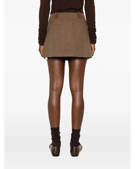 ELEH Brown Herringbone Button-Tab Skirt