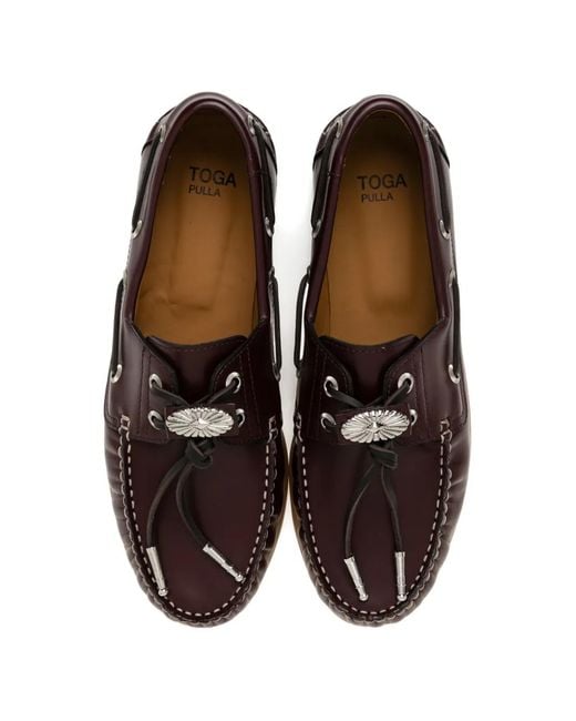 Toga Brown Stitched Leather Loafers