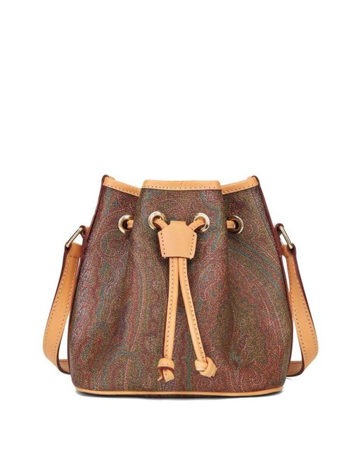 Etro Brown Small Paisley Coated-finish Bucket Bag