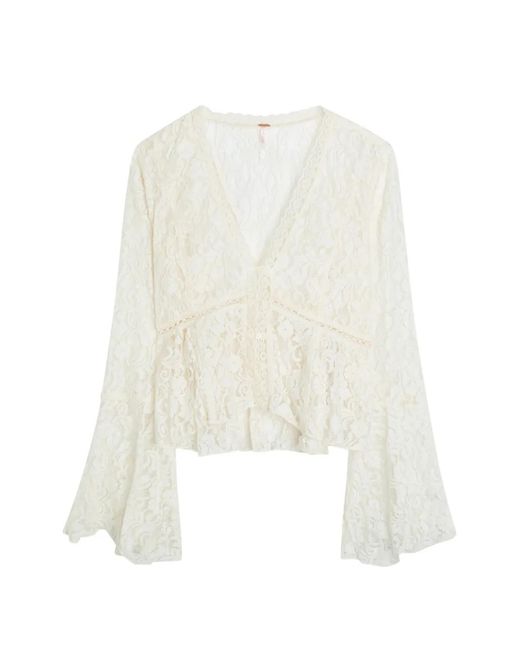 Free People White Whispering Love Lace Ruffled Blouse