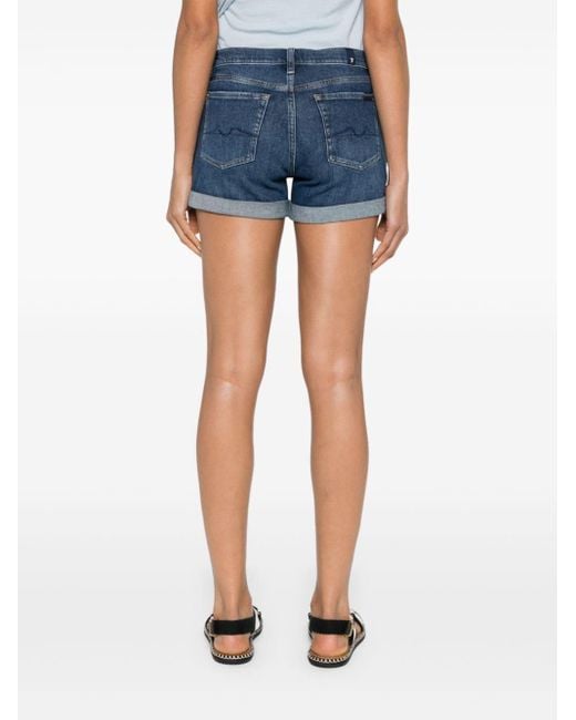 7 For All Mankind Blue Mid Roll Denim Shorts