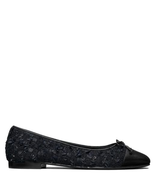 Tory Burch Black Tweed Cap-Toe Ballet Flats