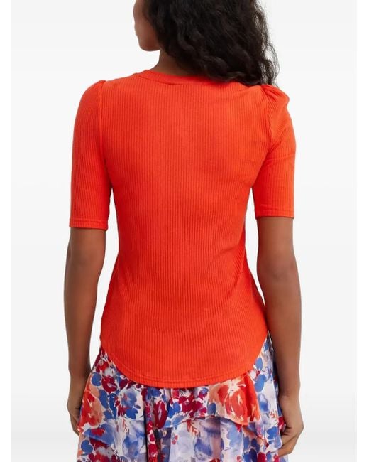 Ralph Lauren Red Geripptes Oberteil mit Puffärmeln