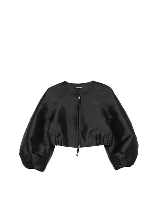 Susanne Bommer Black Ruffled-Collar Cropped Blouson Jacket