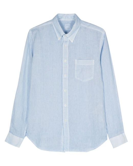 120% Lino Blue Linen Chambray Shirt for men