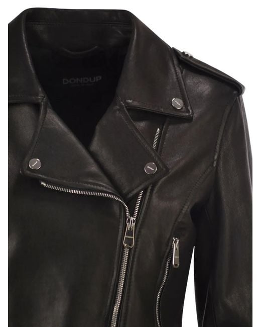 Dondup Black Leather Biker Jacket