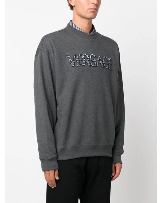 Versace Gray Logo-Patch Cotton Sweatshirt for men