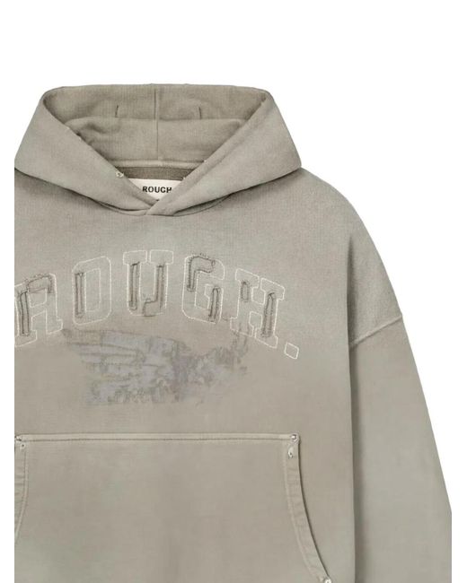 ROUGH Gray Logo-Patch Pouch-Pocket Hoodie for men