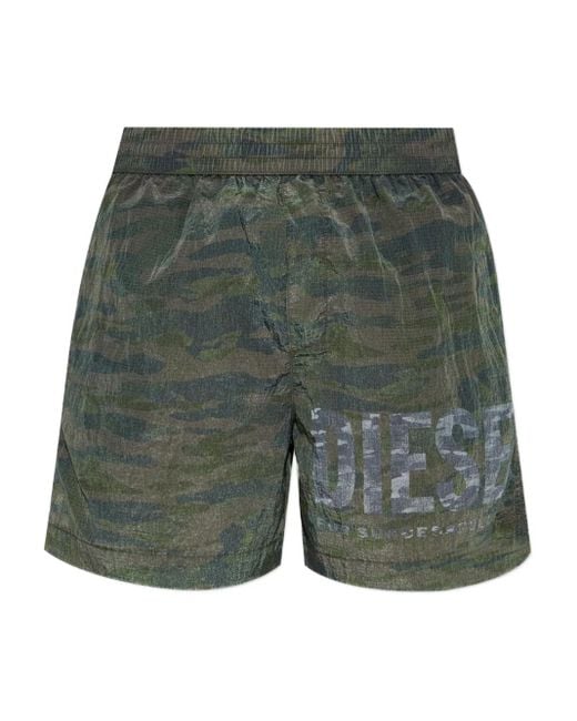 DIESEL Green Camouflage-Print Swim Shorts for men