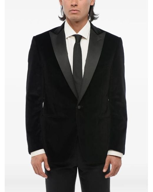 Corneliani Black Velvet Peak-Lapel Blazer for men