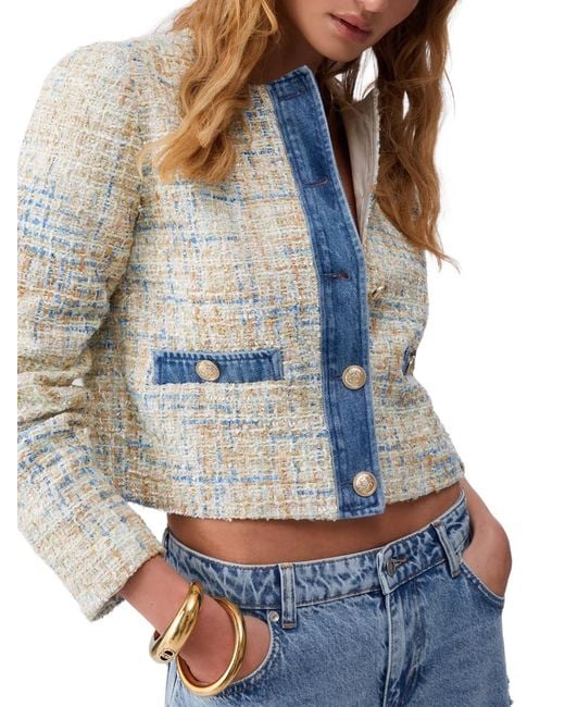 Liu Jo White Bouclé Denim-Trim Jacket