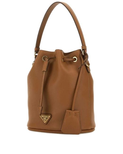 Prada Brown Drawstring Leather Bucket Bag