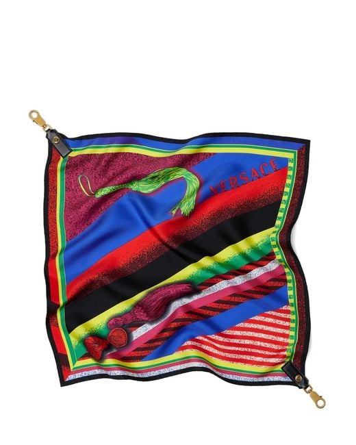 Versace Red Printed Silk Scarf Charm 55 Cm