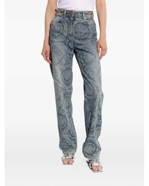 Versace Blue Baroque-Patterned Jeans