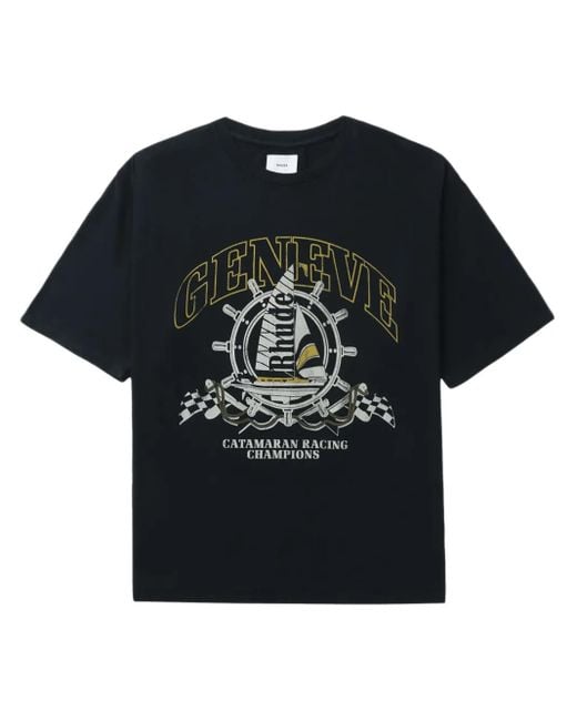 Rhude Black Geneve Catamaran Cotton T-Shirt for men