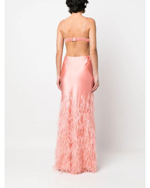 Cult Gaia Pink Raisa Feather-Trim Gown