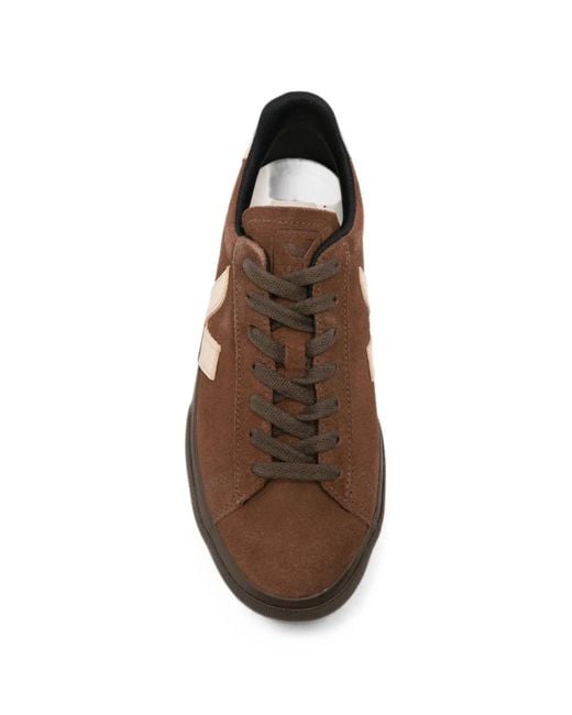Veja Brown Suede Logo-Patch Sneakers