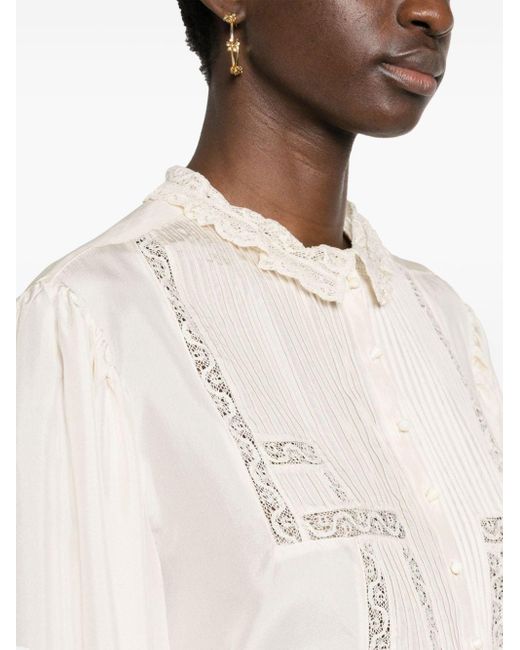 Isabel Marant White Zayen Lace-trim Silk Shirt