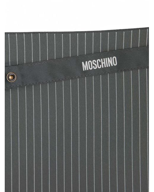 Moschino Blue Pinstripe-Print Logo-Print Umbrella