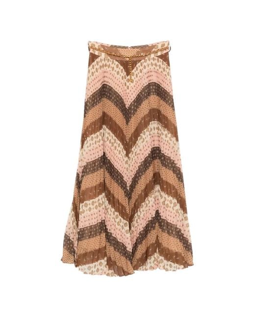 Zimmermann Natural Sunray Chevron-Print Midi Pleated Skirt