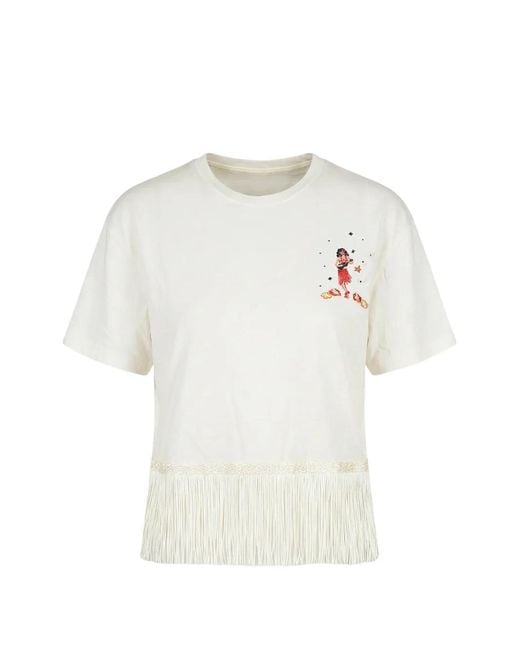 Alanui White Hawaiian Fringe-Trimmed T-Shirt