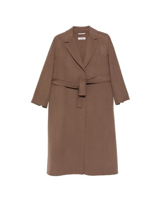 Max Mara Brown Esturia Belted Notch-Lapels Coat