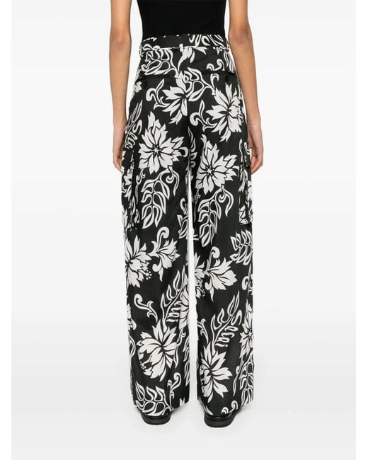 Sacai Black Floral-Print Palazzo Trousers