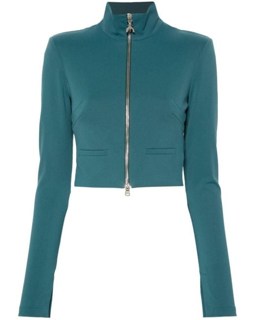 Patrizia Pepe Green High-Neck Biker Jacket