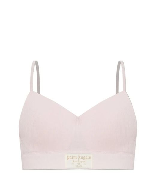 Palm Angels Pink Logo-Patch Ribbed Bras