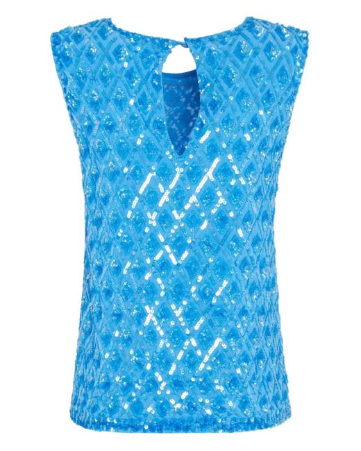 P.A.R.O.S.H. Blue Sequin-Embellished Sleeveless Top
