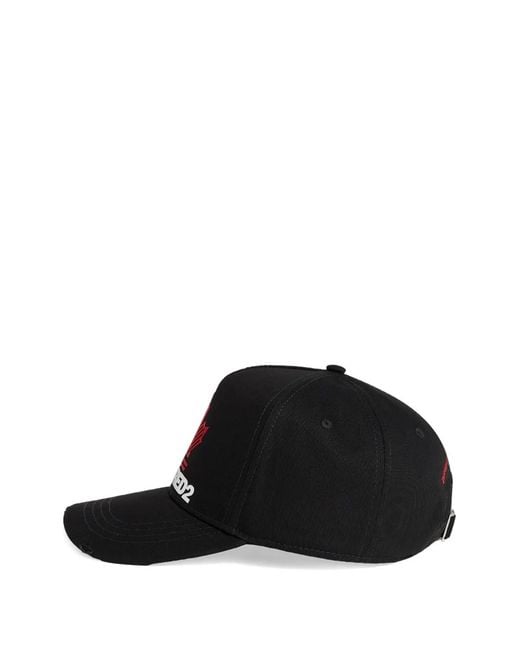DSquared² Black Logo-Print Distressed Baseball Cap for men