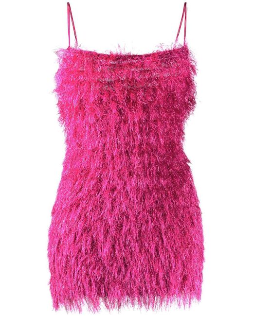 Laneus Pink Fur-trimmed Mini Dress