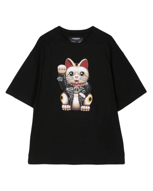 DOMREBEL Black Lucky Cat Graphic-print T-shirt for men