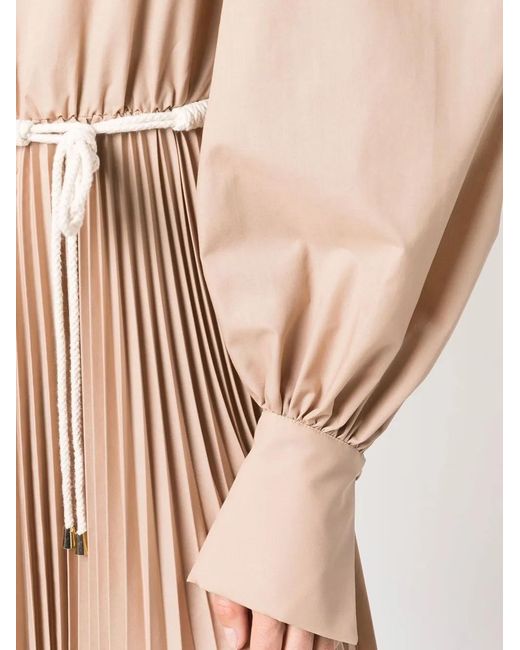 FEDERICA TOSI Natural Puff-Shoulder Pleated Dress
