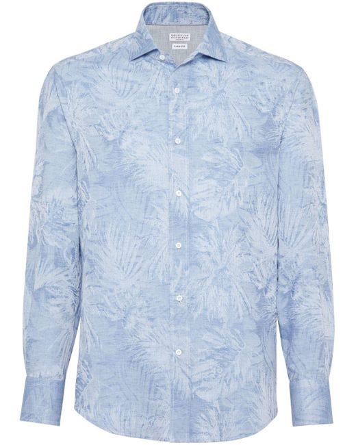 Brunello Cucinelli Blue Palm Springs-jacquard Shirt for men