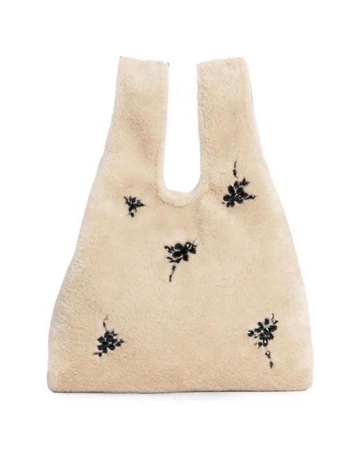 Simone Rocha Natural Embellished Faux-Fur Shopper Bag