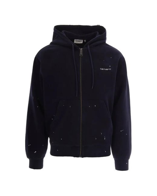 Carhartt Blue Paint-Splatter Logo-Embroidered Hoodie for men