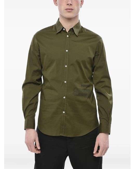 DSquared² Green Logo-Print Long-Sleeve Shirt for men