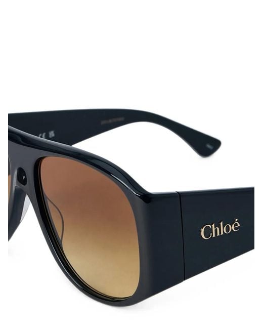 Chloé Black Square-Frame Logo-Hinge Sunglasses